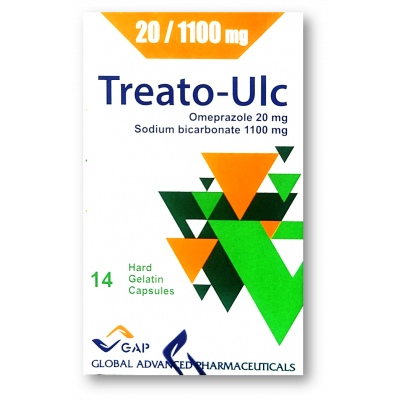 TREATO-ULC 20 / 1100 MG  ( OMEPRAZOLE / SODIUM BICARBONATE ) 14 CAPSULES